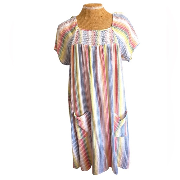 Iris oversized house dress women’s Small rainbow lightweight boho gauzy smocked - Picture 1 of 8